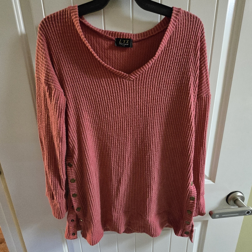 LTX Pink Waffle Knit Sweater With Fuctional Buttons Down The Side,Fits Oversized